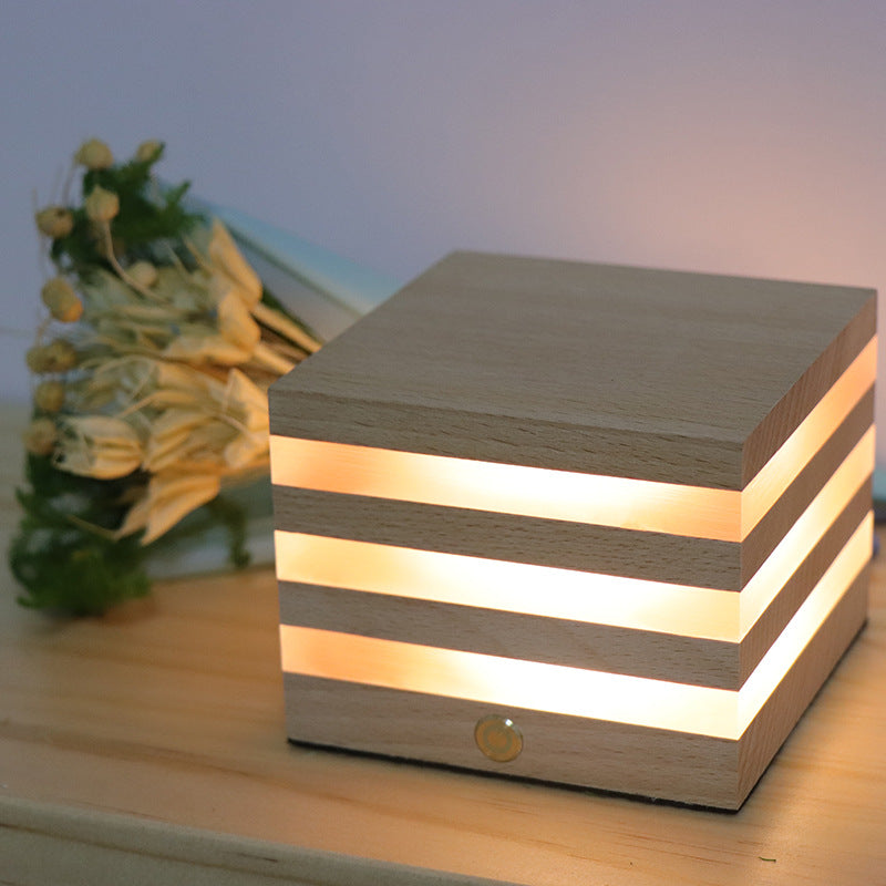 Ins Nordic Girl Heart Shooting Props Wooden Rechargeable LED Night Light