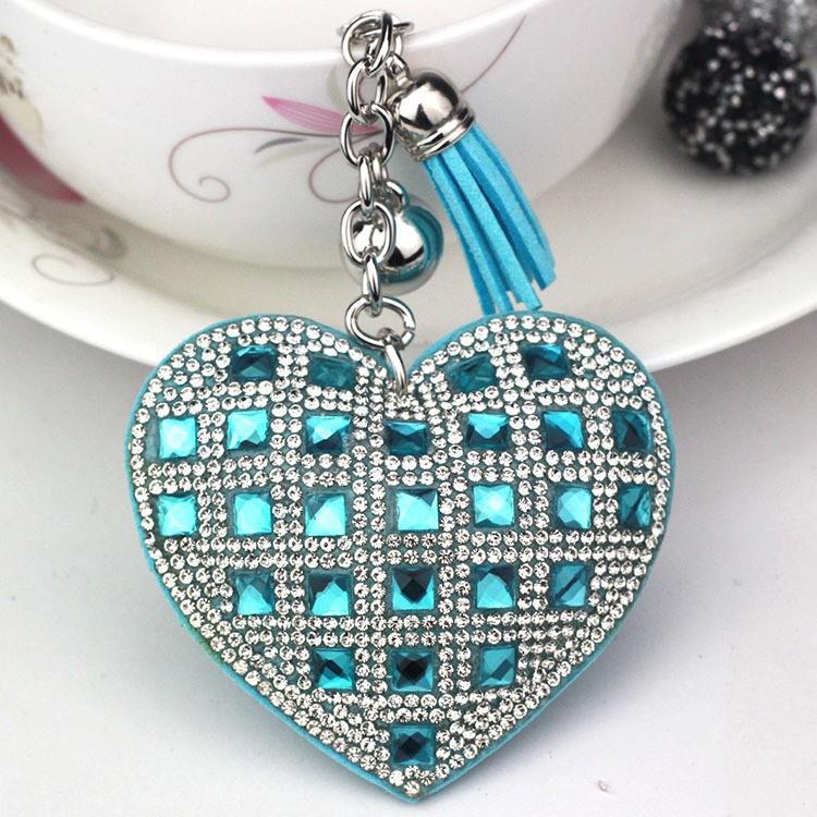 Peach Heart Hot Rhinestone Leather Advertising Keychain
