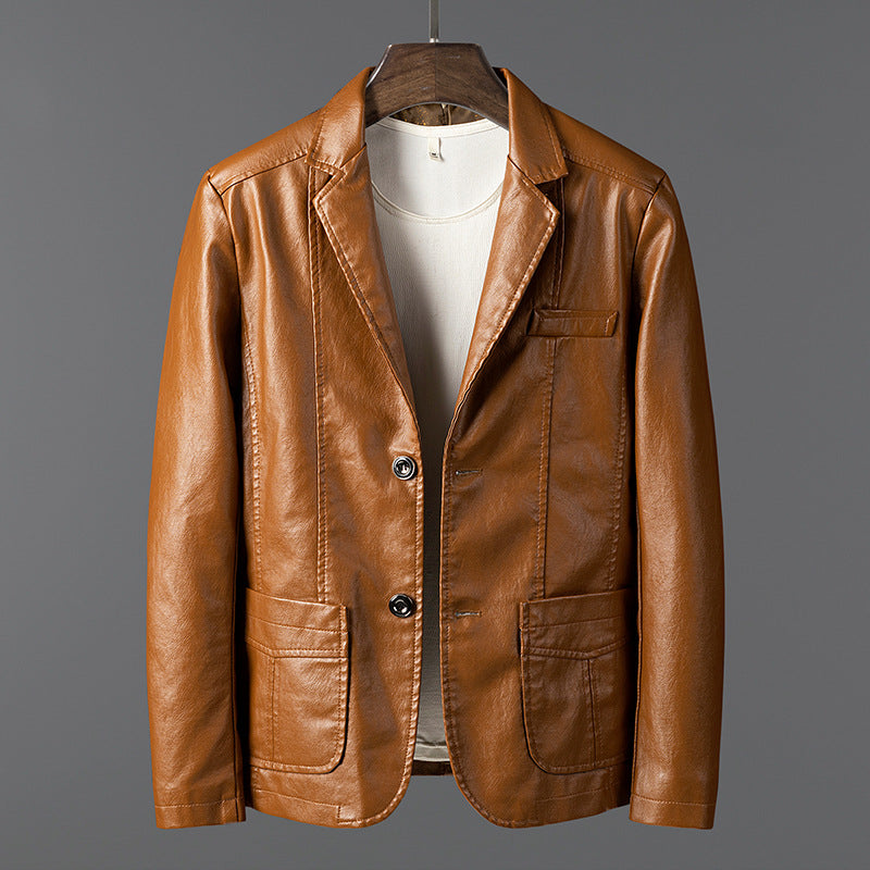 Leather Men's Autumn And Winter Jacket Thin Lapel