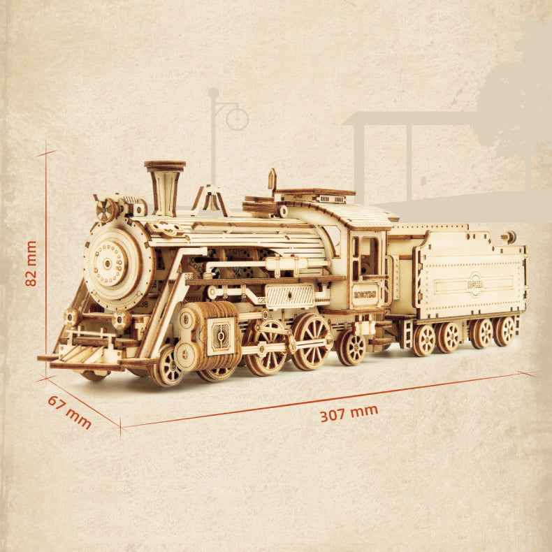 3D Wooden Puzzle Train Model DIY Wooden Train Toy Mechanical Train Model Kit Assembly Model Home Decoration Crafts