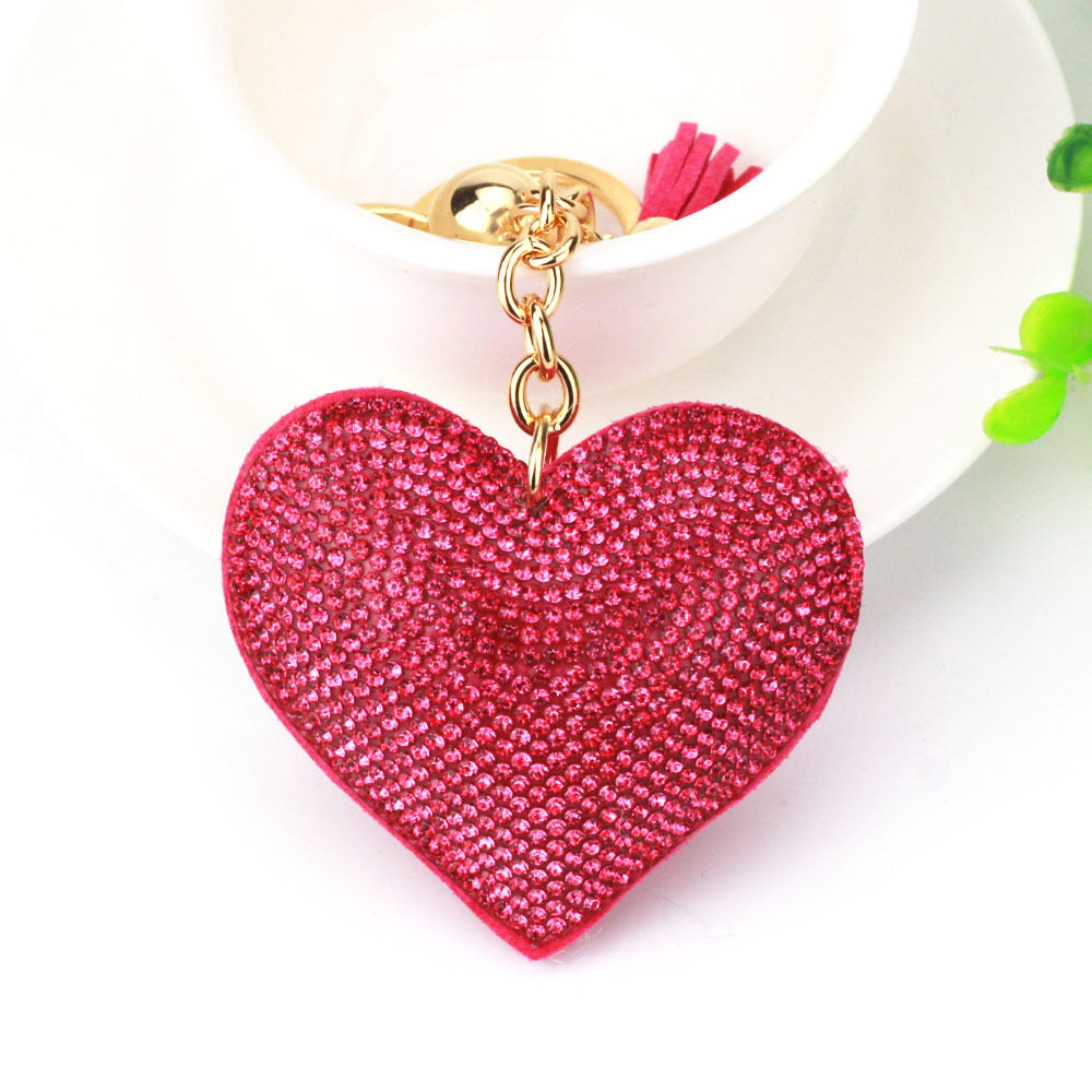 Peach Heart Hot Rhinestone Leather Advertising Keychain