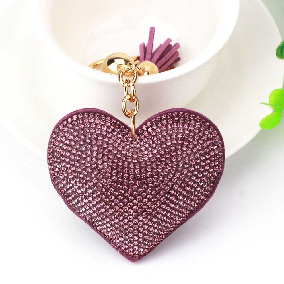 Peach Heart Hot Rhinestone Leather Advertising Keychain