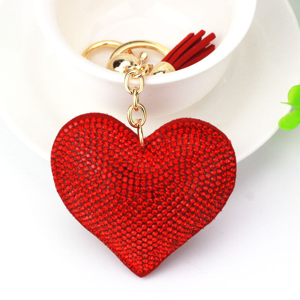 Peach Heart Hot Rhinestone Leather Advertising Keychain