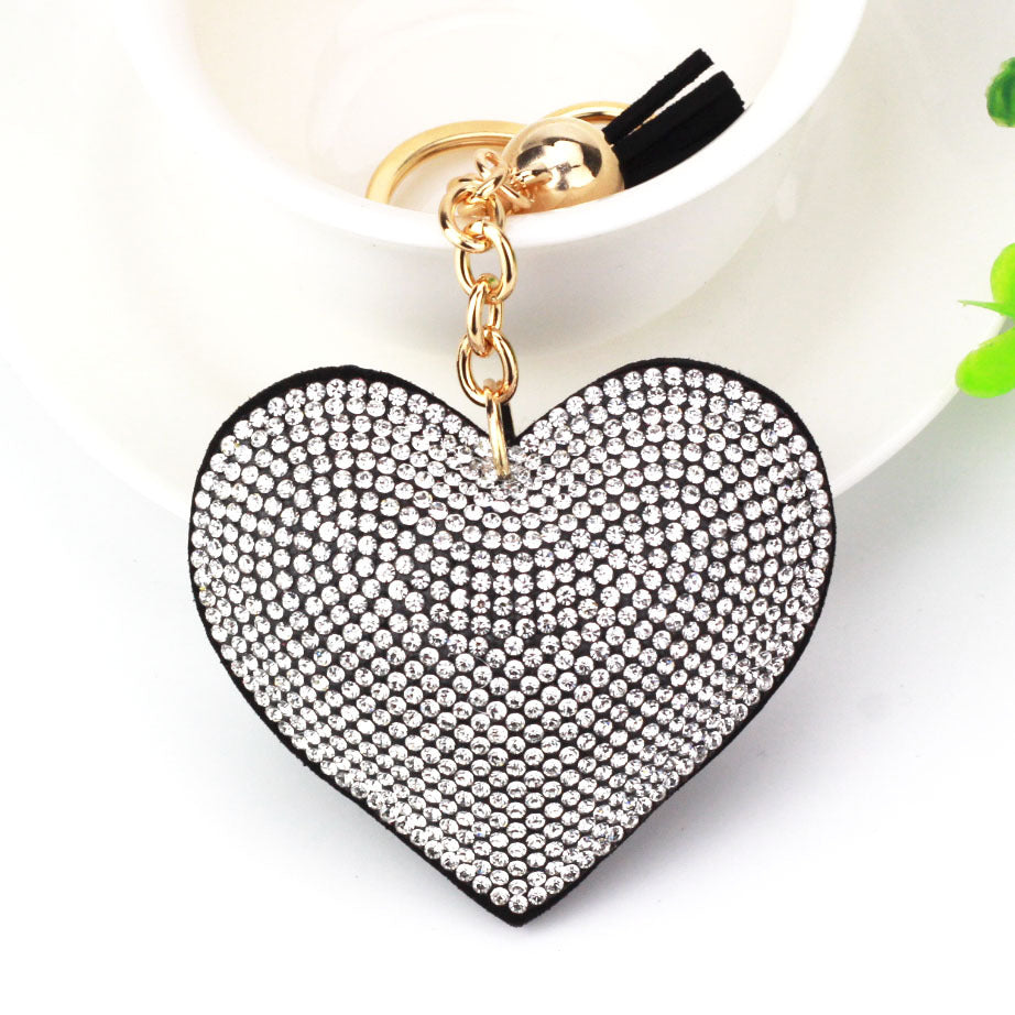 Peach Heart Hot Rhinestone Leather Advertising Keychain