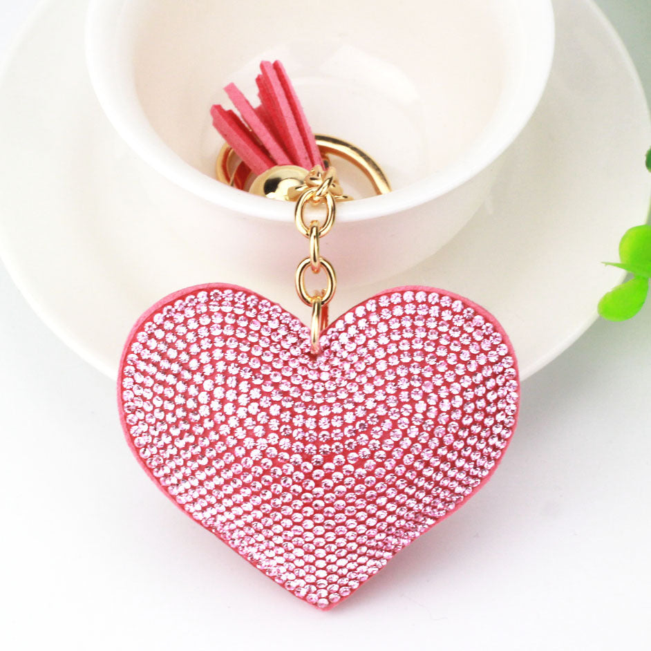 Peach Heart Hot Rhinestone Leather Advertising Keychain