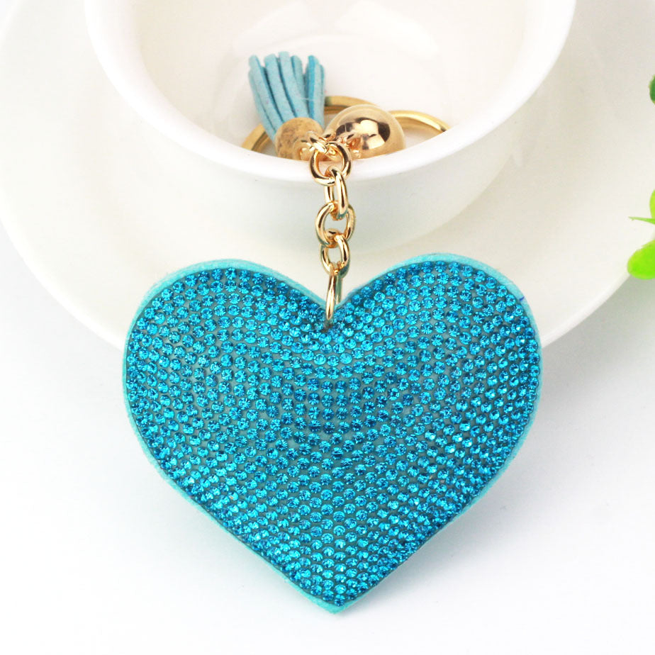 Peach Heart Hot Rhinestone Leather Advertising Keychain