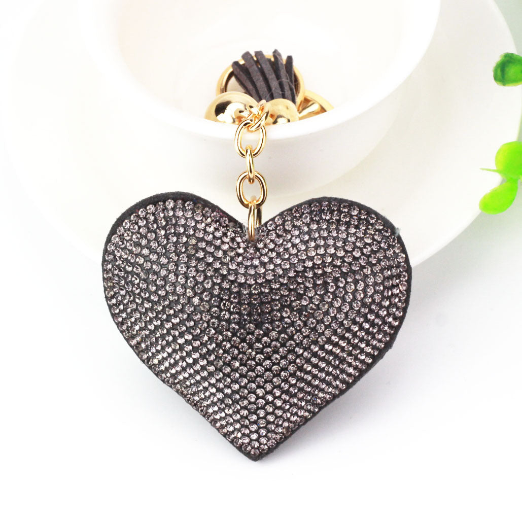 Peach Heart Hot Rhinestone Leather Advertising Keychain