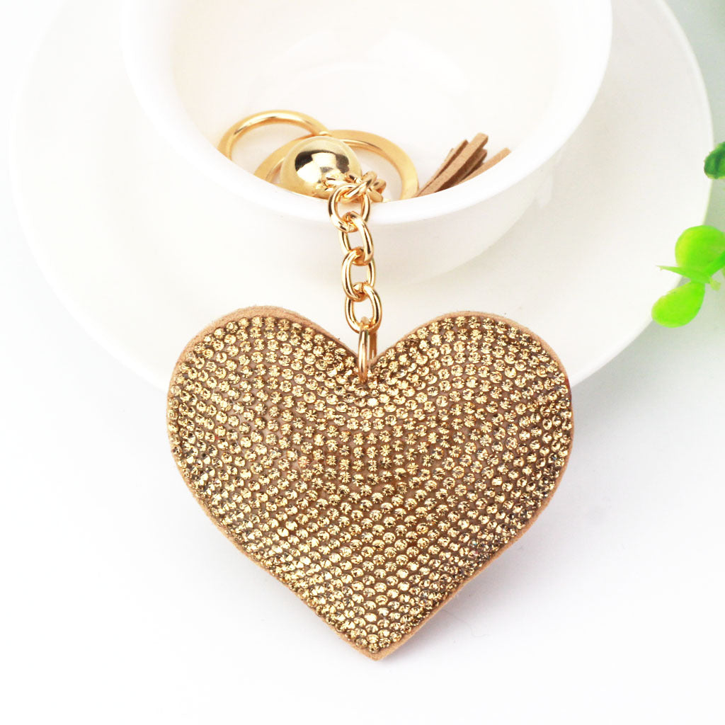 Peach Heart Hot Rhinestone Leather Advertising Keychain