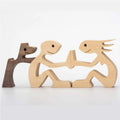 DIY Figurine Wood Dog Ornament Sculpture Home Decoration A Man A Dog Wood Sculpture Christmas Gifts Model Decor
