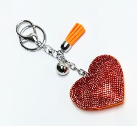 Peach Heart Hot Rhinestone Leather Advertising Keychain