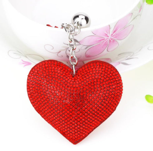 Peach Heart Hot Rhinestone Leather Advertising Keychain