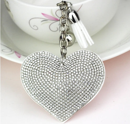 Peach Heart Hot Rhinestone Leather Advertising Keychain