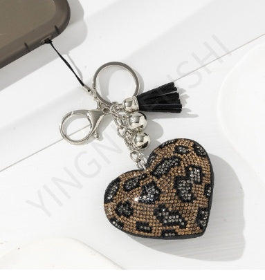 Peach Heart Hot Rhinestone Leather Advertising Keychain