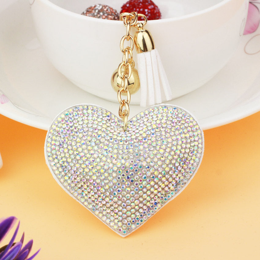 Peach Heart Hot Rhinestone Leather Advertising Keychain