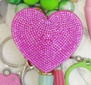 Peach Heart Hot Rhinestone Leather Advertising Keychain