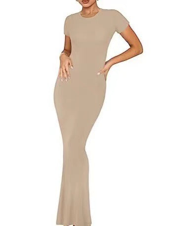 Women's Elegant Slim-fit Short-sleeved Round Neck Dress