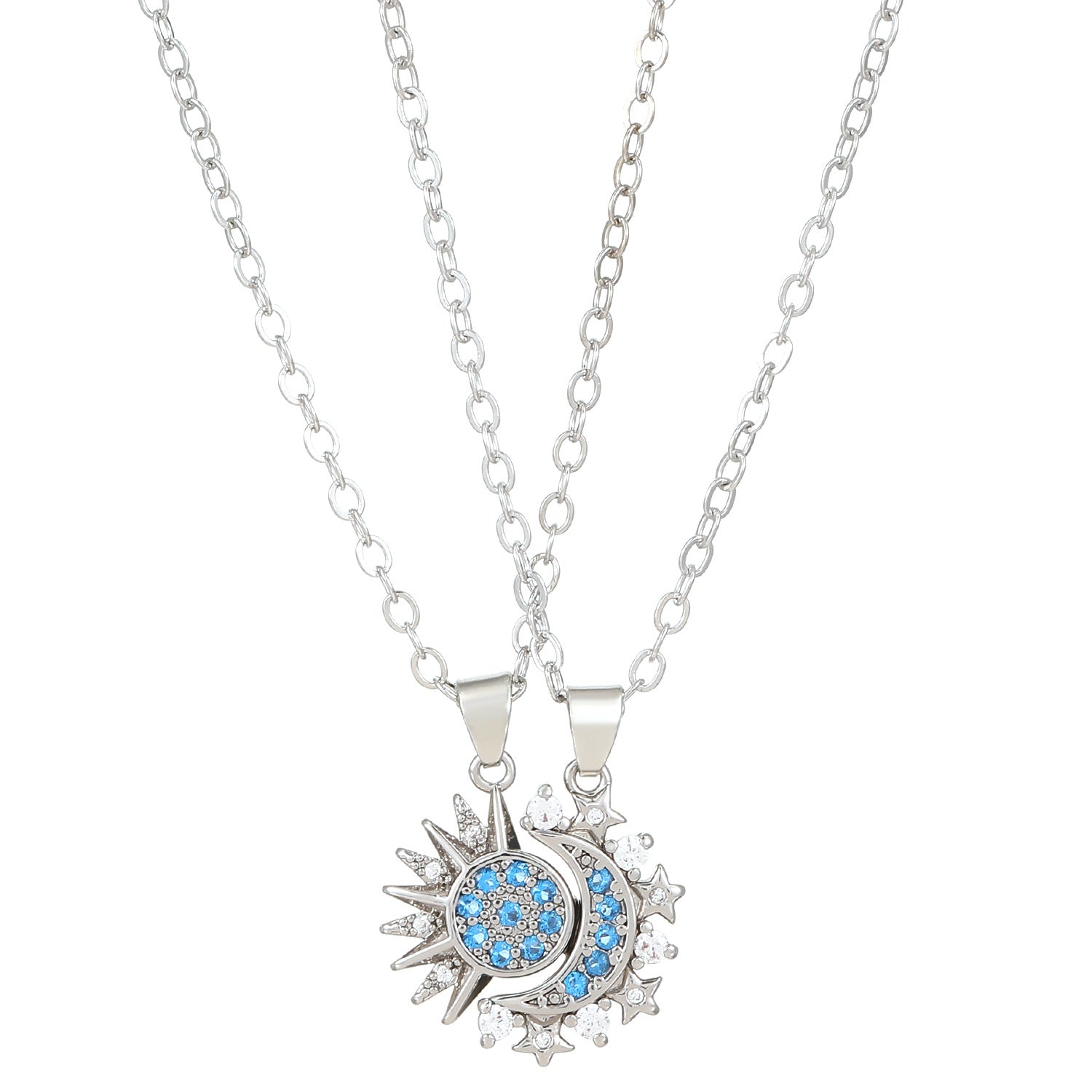 2pcs Necklace Sun And Moon Magnetic Pendant Clavicle Chain Necklace For Couple Lovers