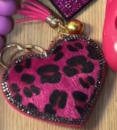 Peach Heart Hot Rhinestone Leather Advertising Keychain