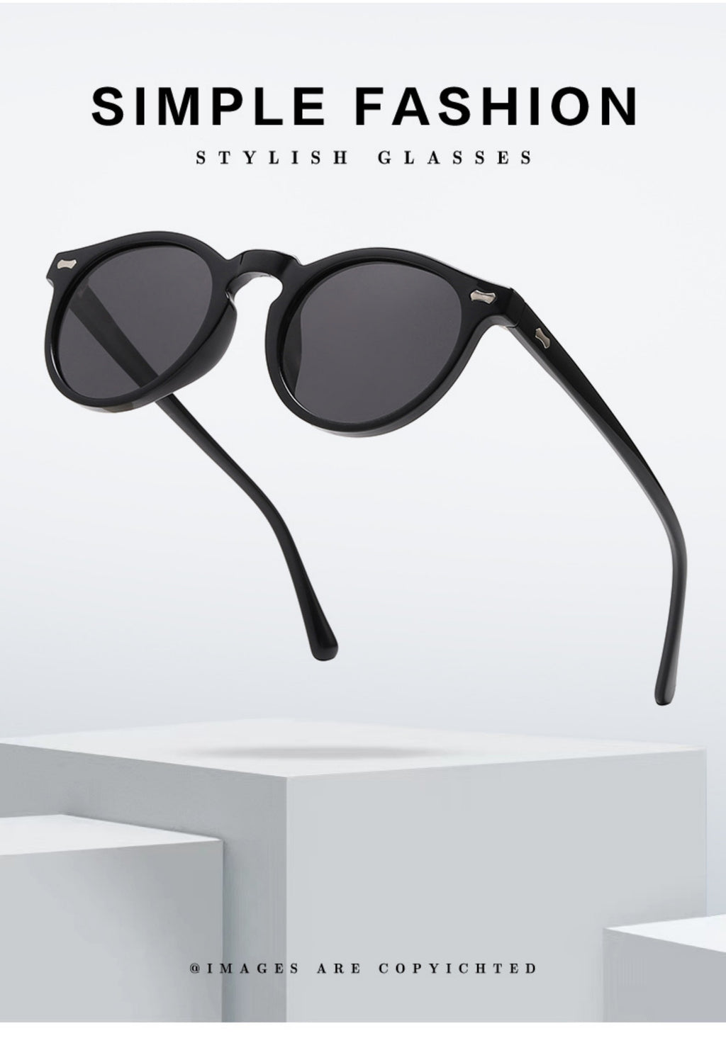Literary retro round Japanese and Korean fashionable rice nail sunglasses