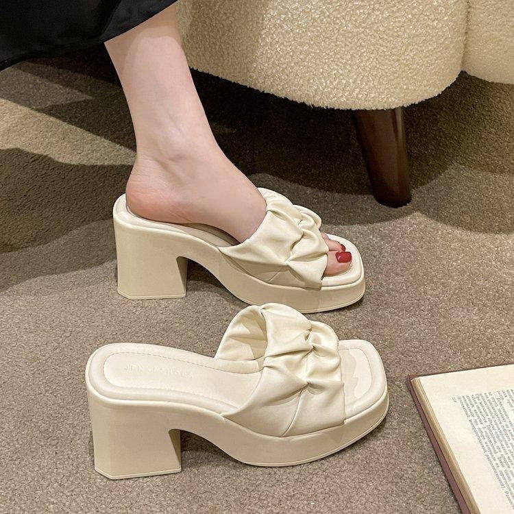 Thick Bottom Chunky Heel Waterproof Platform High Heels All-matching Slippers