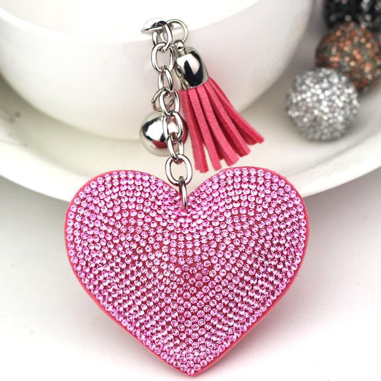 Peach Heart Hot Rhinestone Leather Advertising Keychain