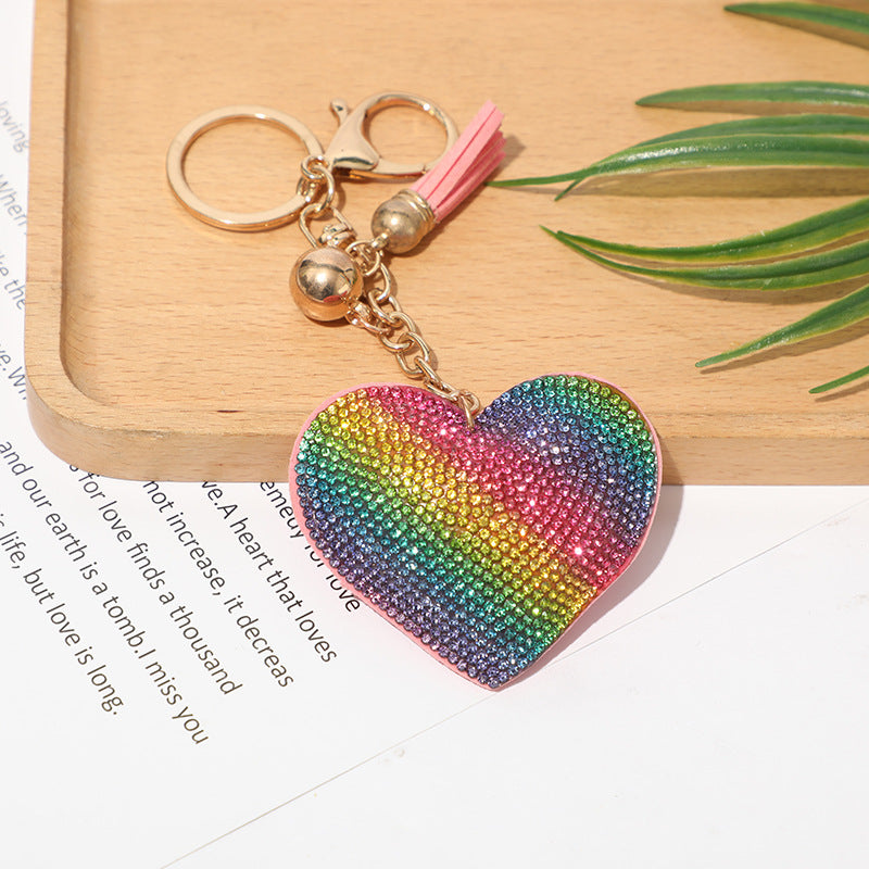 Peach Heart Hot Rhinestone Leather Advertising Keychain