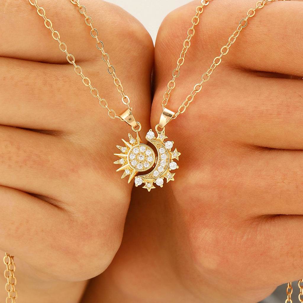 2pcs Necklace Sun And Moon Magnetic Pendant Clavicle Chain Necklace For Couple Lovers