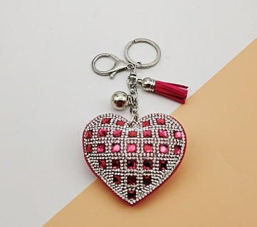 Peach Heart Hot Rhinestone Leather Advertising Keychain