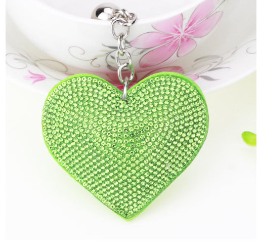 Peach Heart Hot Rhinestone Leather Advertising Keychain