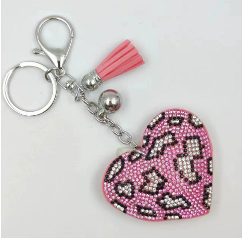 Peach Heart Hot Rhinestone Leather Advertising Keychain