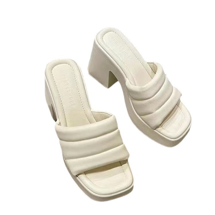 Thick Bottom Chunky Heel Waterproof Platform High Heels All-matching Slippers