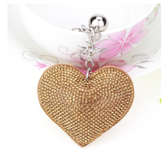 Peach Heart Hot Rhinestone Leather Advertising Keychain