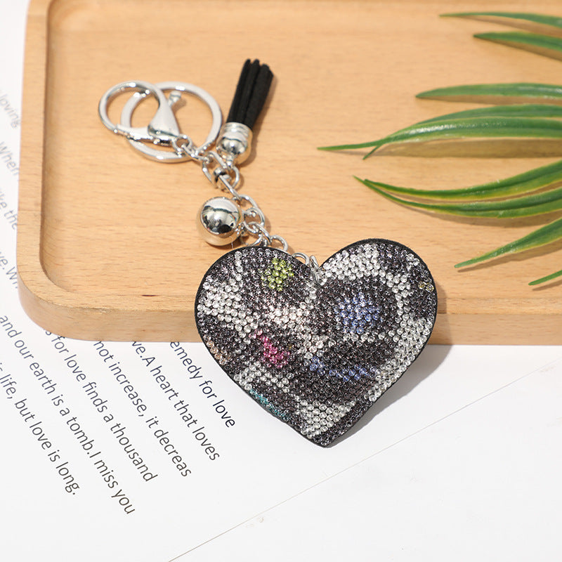Peach Heart Hot Rhinestone Leather Advertising Keychain