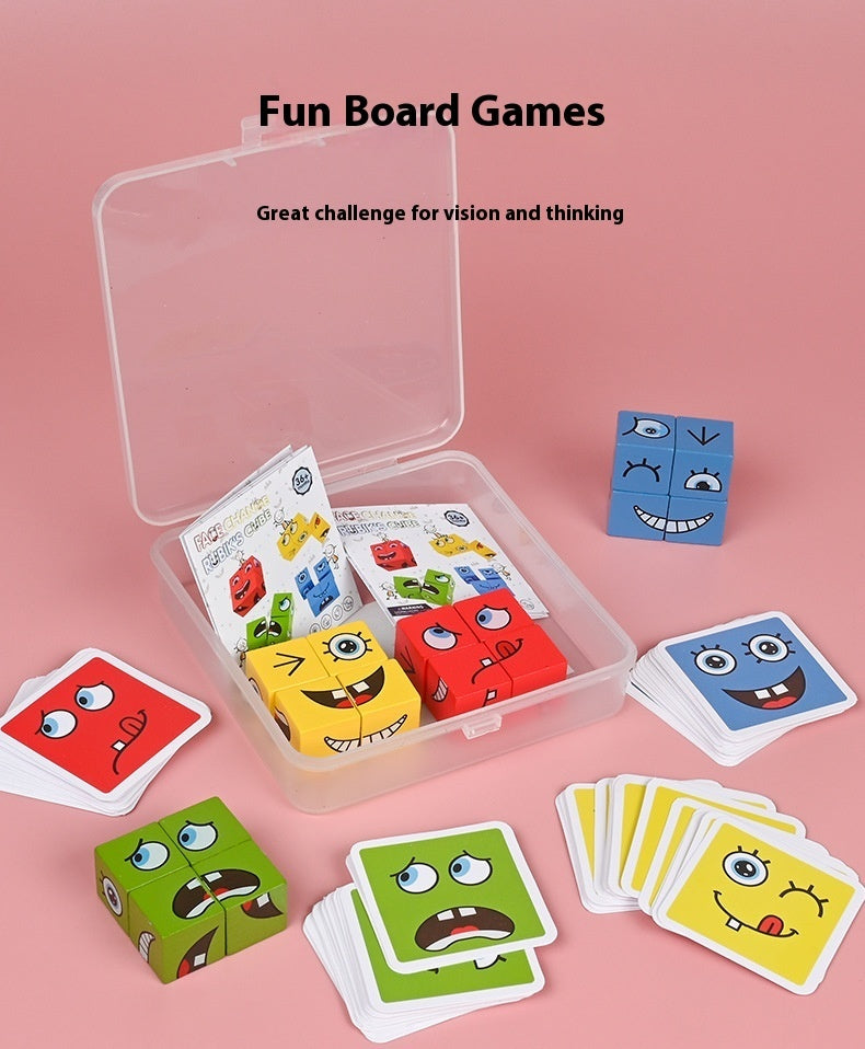 Wooden Expressions Toy Wooden Magic Cube Face Pattern Building Blocks Educational Montessori Toys Wooden Matching Block Puzzles