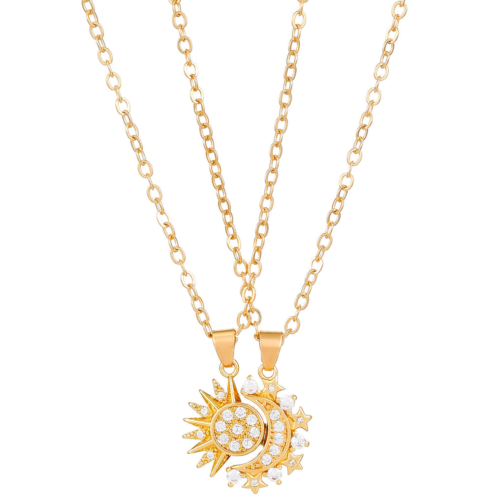 2pcs Necklace Sun And Moon Magnetic Pendant Clavicle Chain Necklace For Couple Lovers
