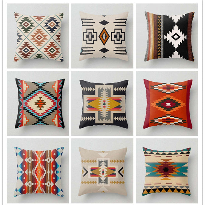 Geometric Pattern Cotton And Linen Pillowcase
